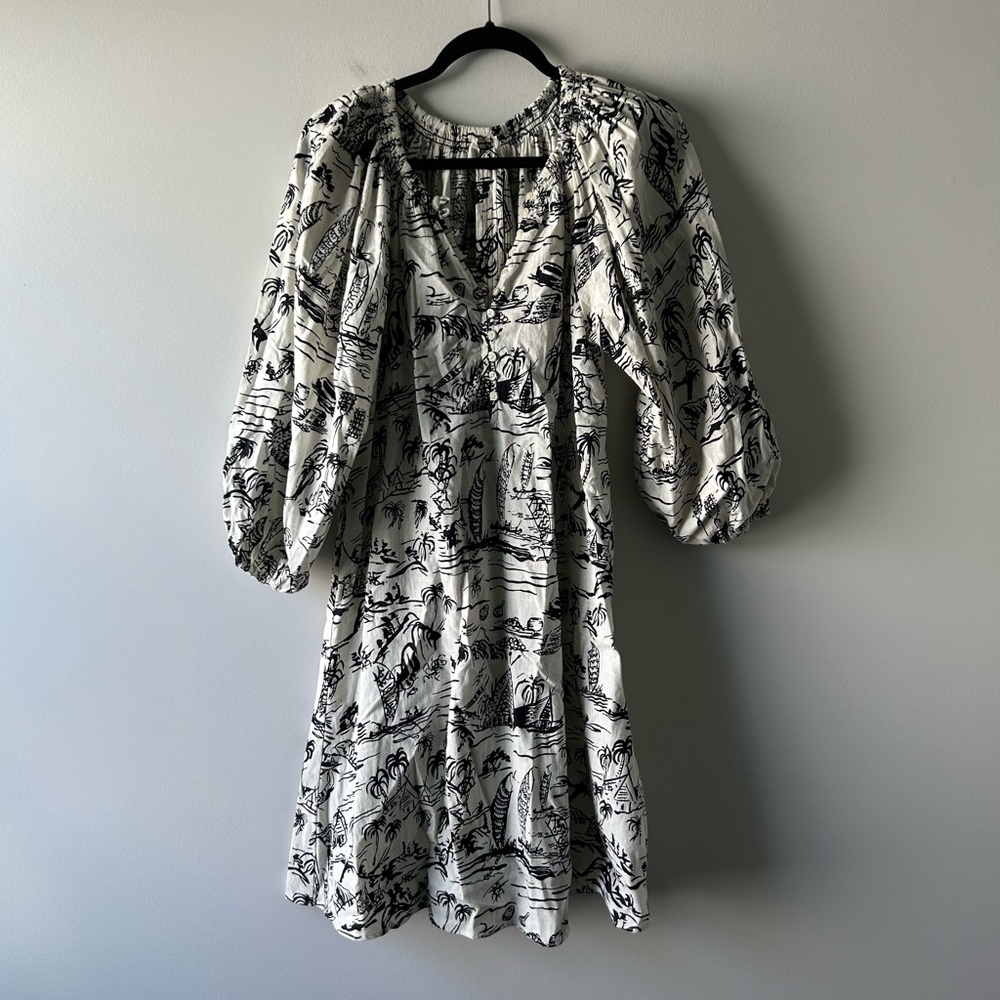 The Great cream and black printed long sleeve dress